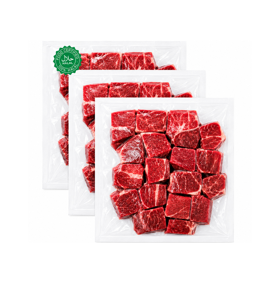 Halal Fresh Beef Boneless Meat (Front Leg) (Square Cut) Cubes 800g (Set of 3) 2400g