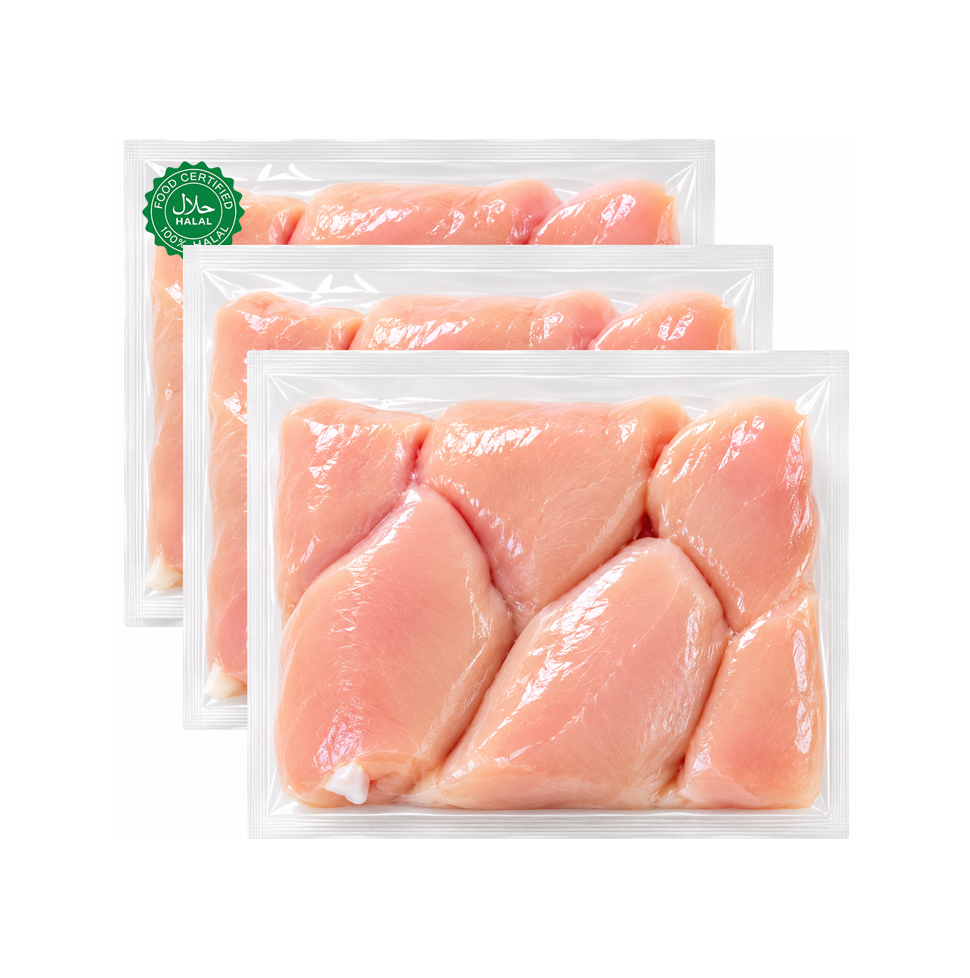 Halal Fresh Chicken Boneless Chest 1kg (Set of 3) 3kg / 할랄 뼈 없는 닭 가슴살